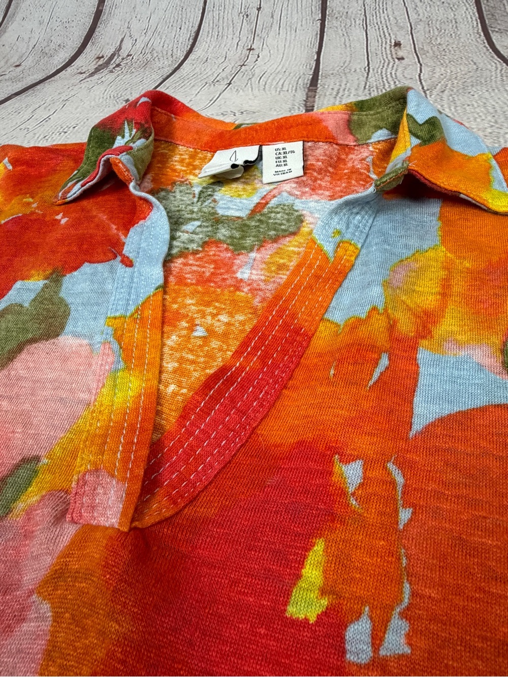 JOIE 100% linen multicolor floral v-neck collared lightweight top, size XL - Picture 6 of 13